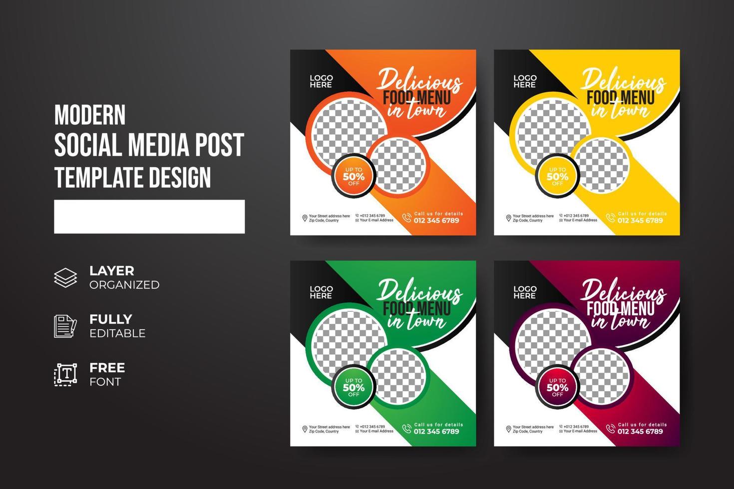 Modern and creative Food and restaurant social media post template vector