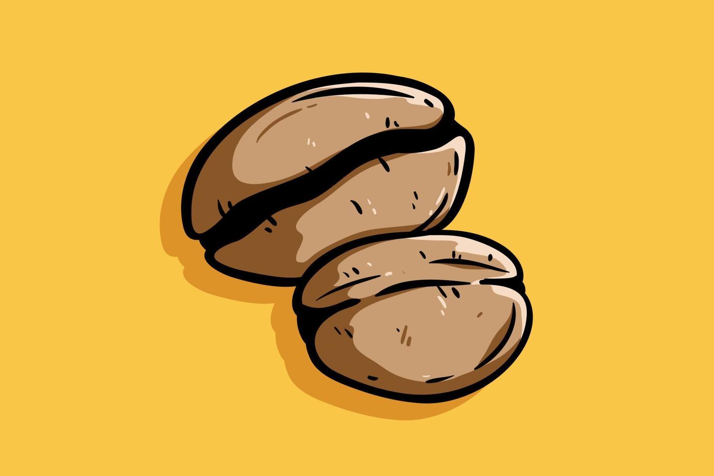 coffee bean with colored hand drawn style on yellow background vector