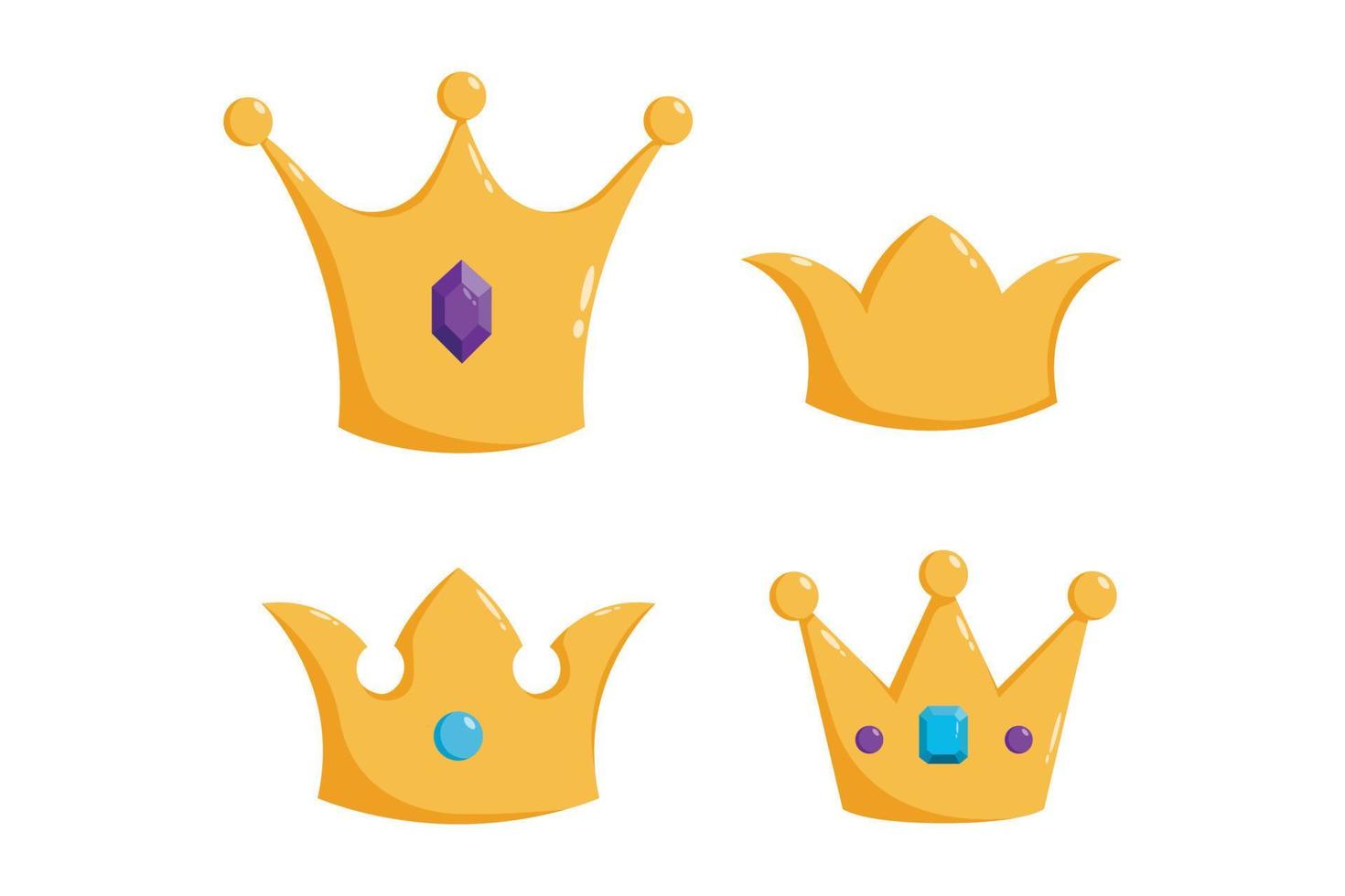 set of golden crown in with gem and diamond vector