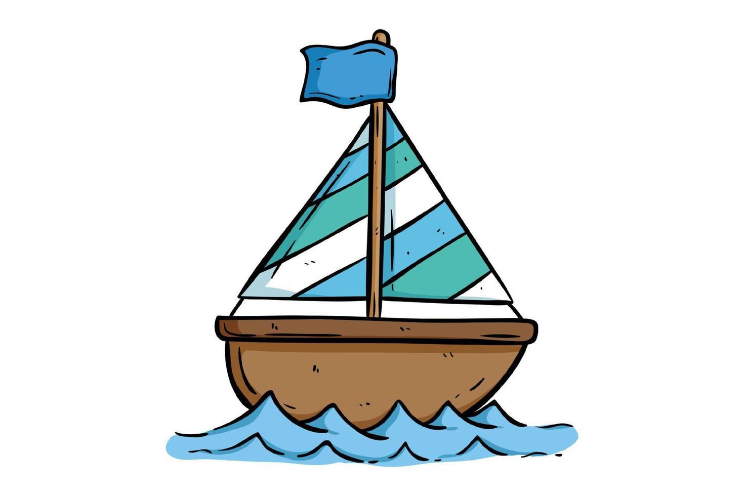 cute boat on the ocean with doodle style vector