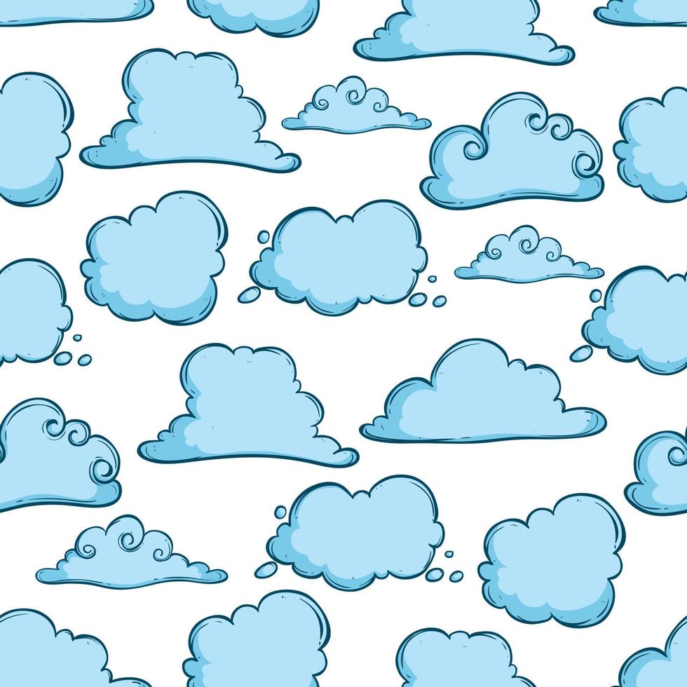 blue clouds in seamless pattern with doodle style vector