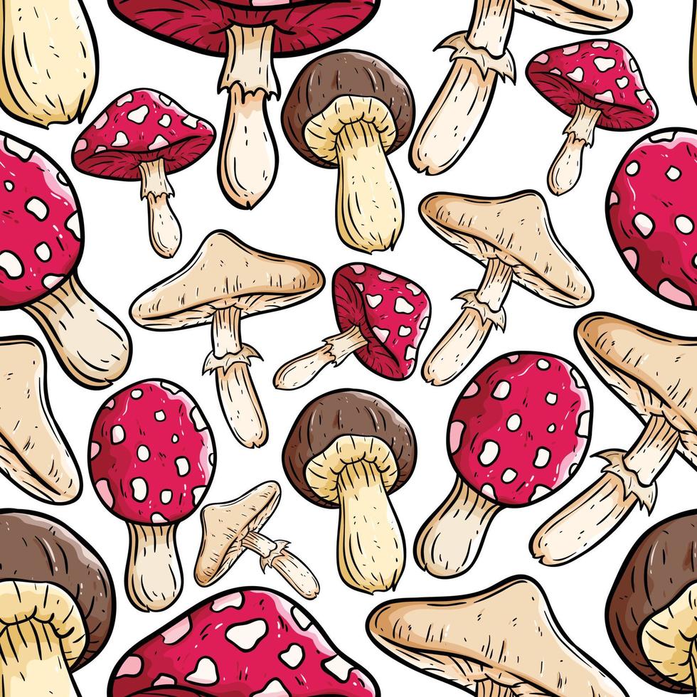 seamless pattern of colorful mushroom with hand drawn style vector