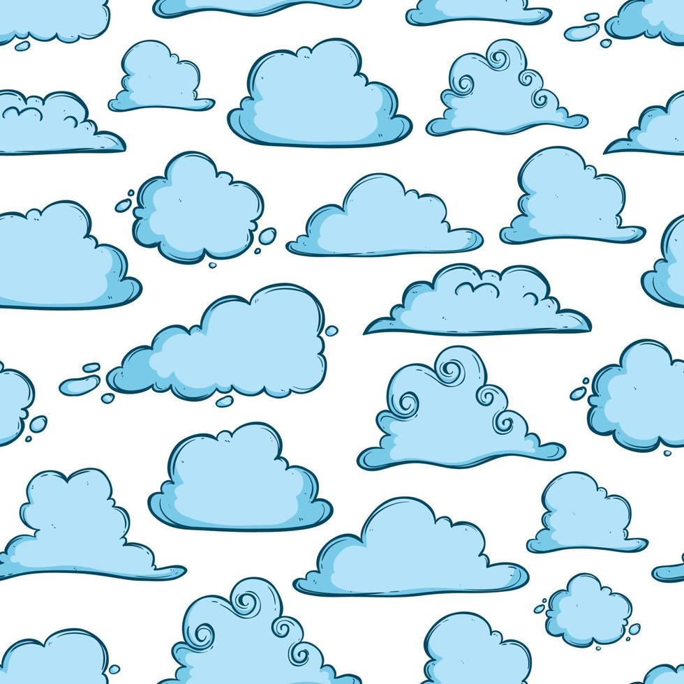 seamless pattern of blue cloud with doodle style vector