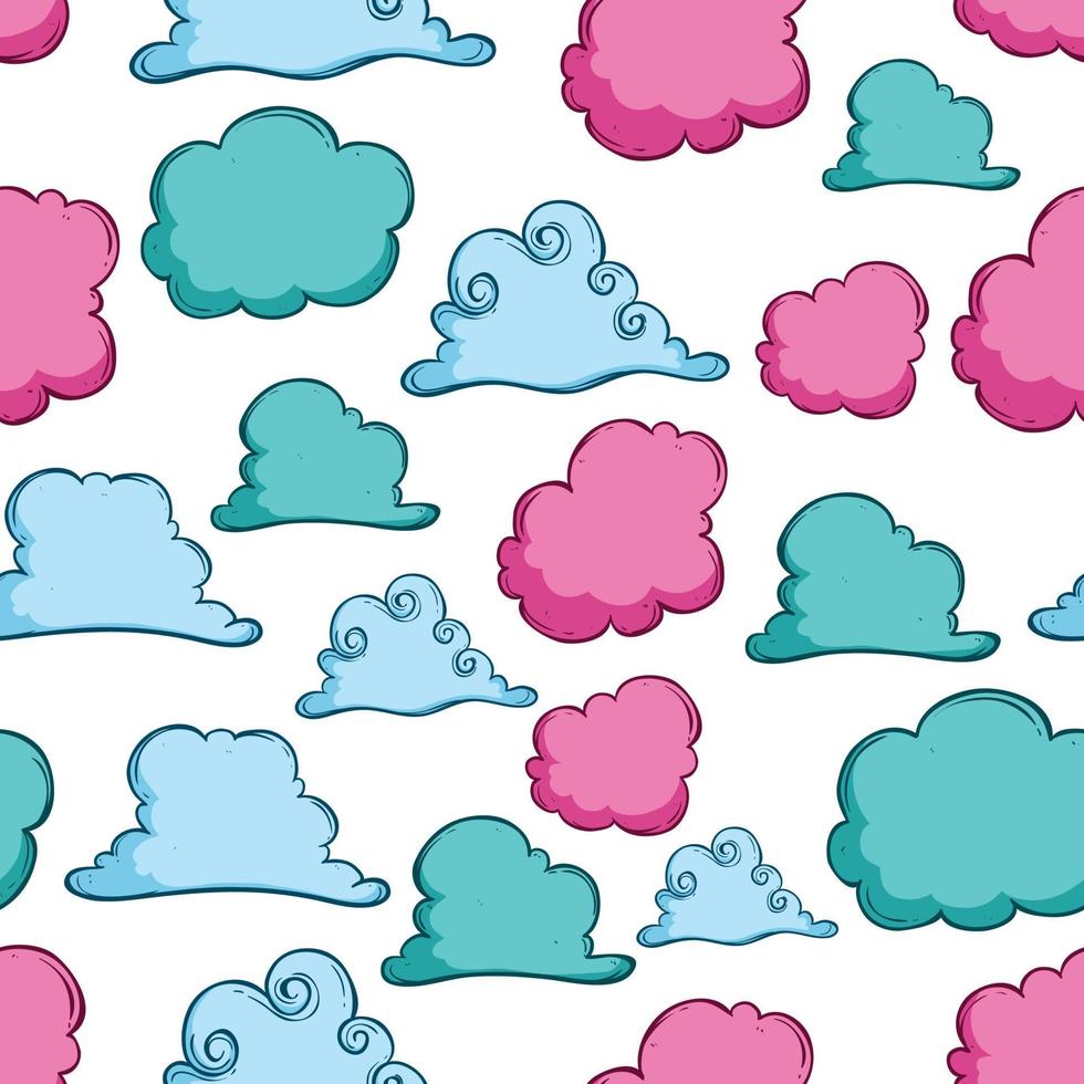 seamless pattern of colorful cloud with doodle style vector
