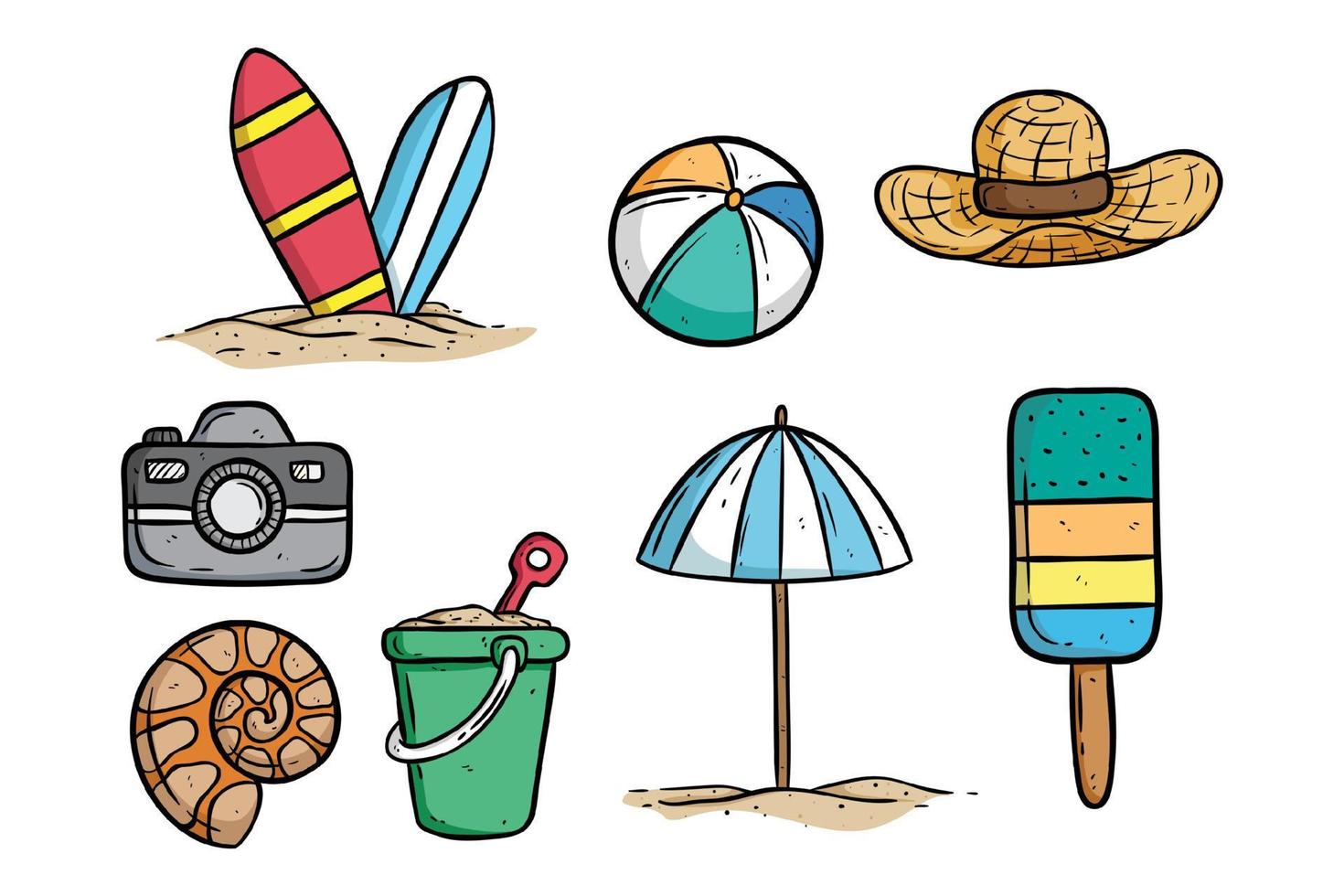 Doodle summer elements collection on white background vector