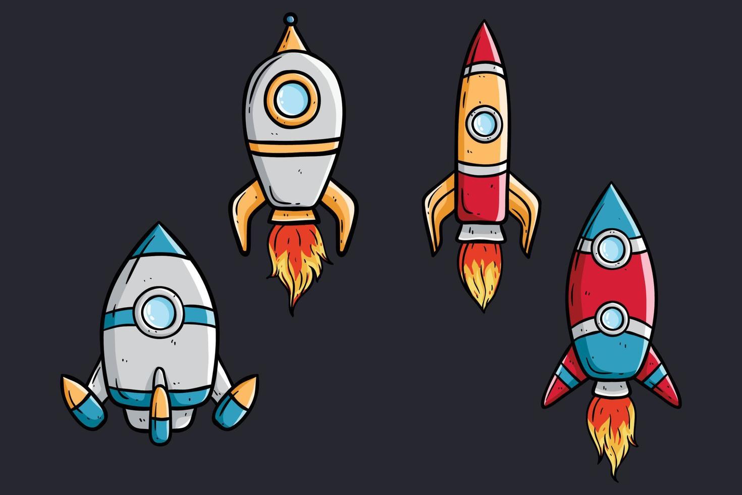 collection of colorful spaceship or space rocket with hand drawn style vector