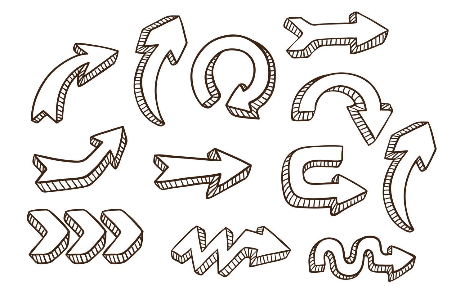 arrow collection with sketch or hand drawn style vector