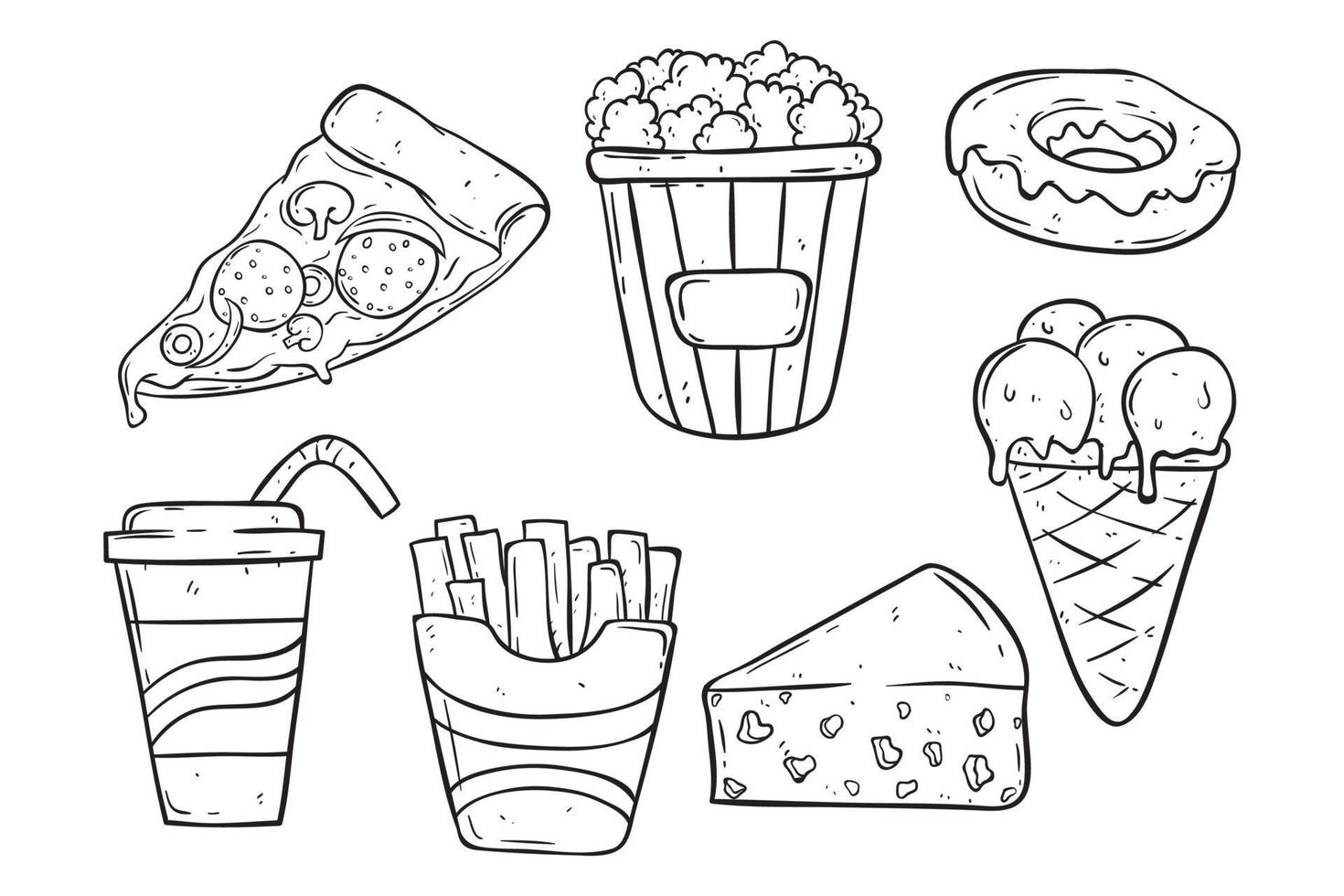 set of tasty fast food with hand drawn or sketch style vector