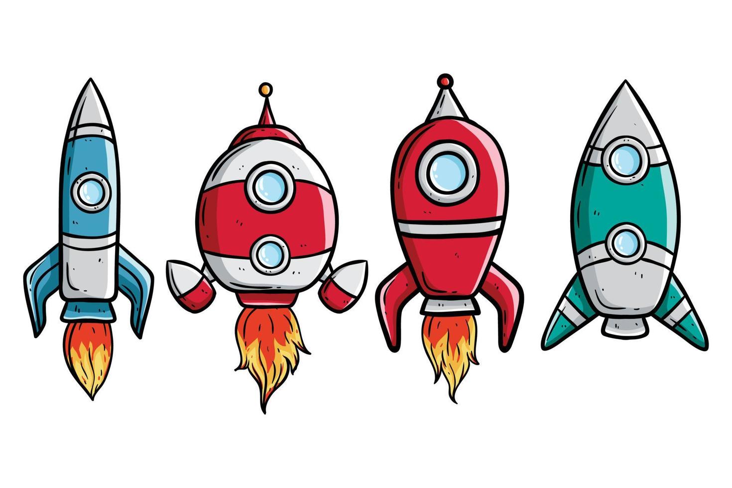colorful hand draw of spaceship or space rocket collection vector