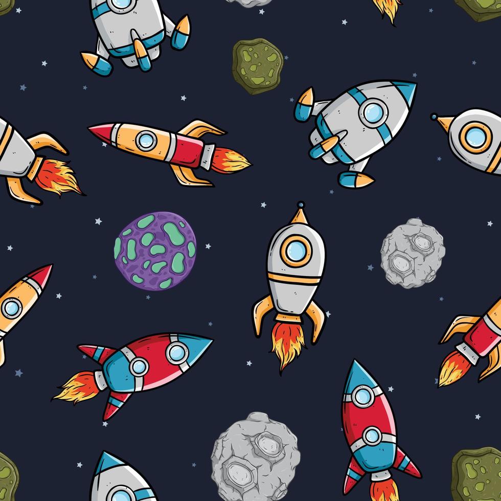 seamless pattern rocket or spaceship with space object vector