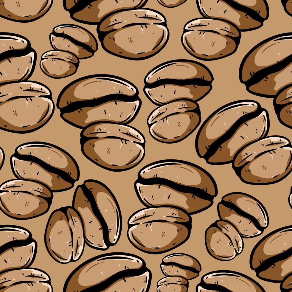 coffee bean seamless pattern with colored hand drawn style vector