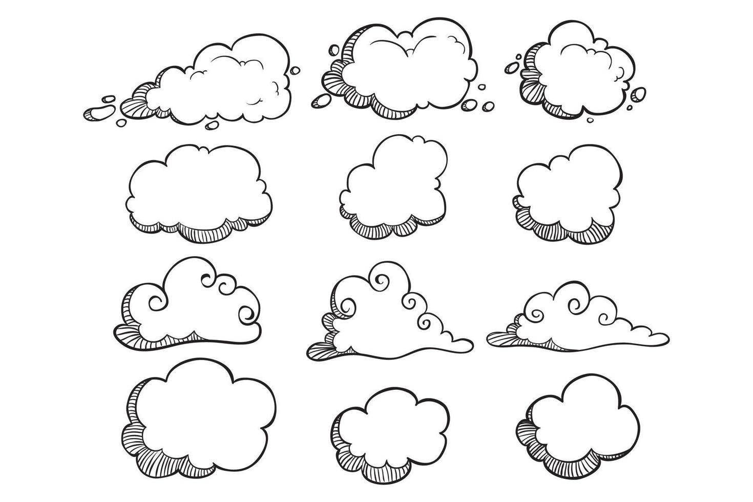 conjunto de nubes únicas con estilo dibujado a mano vector