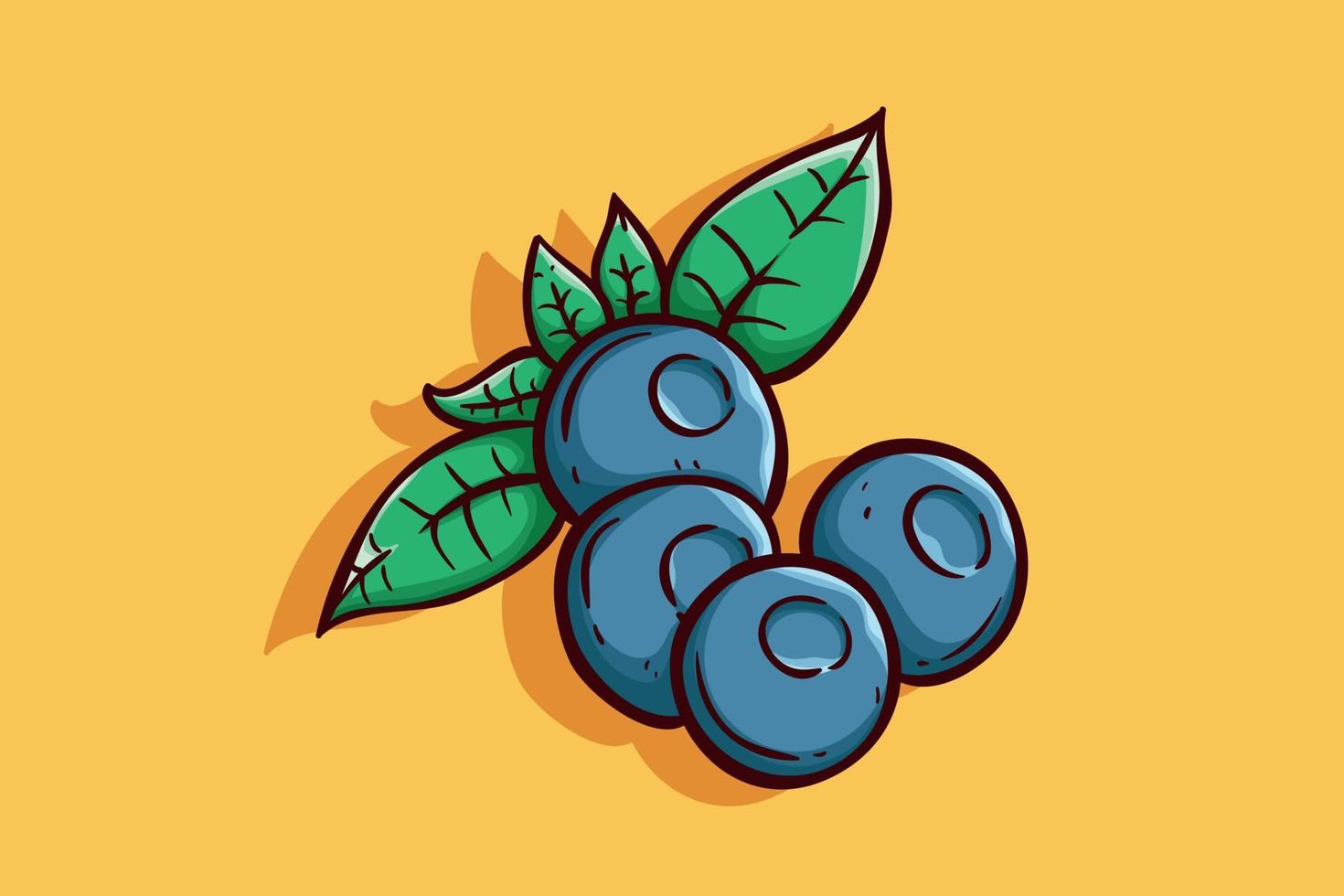 hand drawn blueberry fruit on yellow background vector