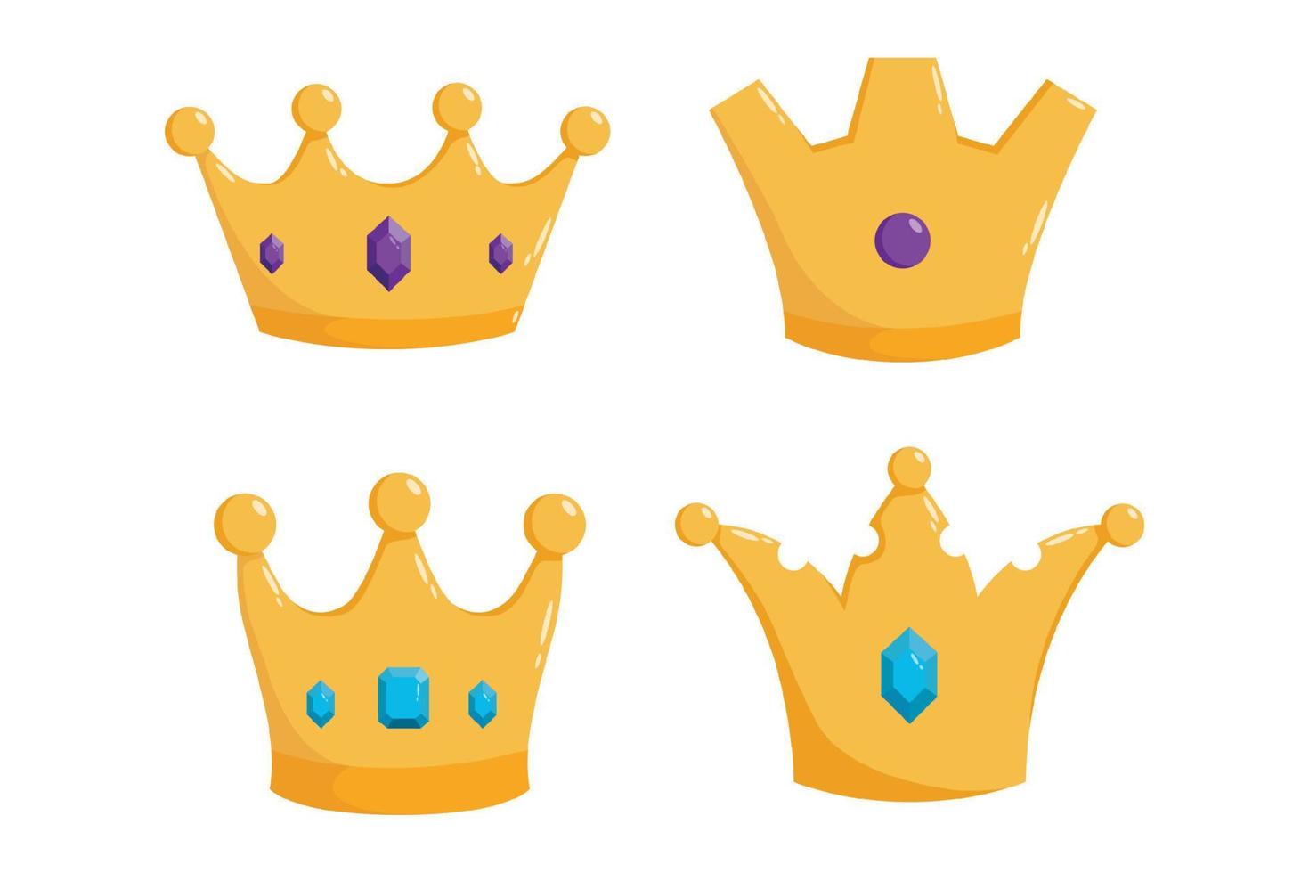 set of golden crown in with gem and diamond vector