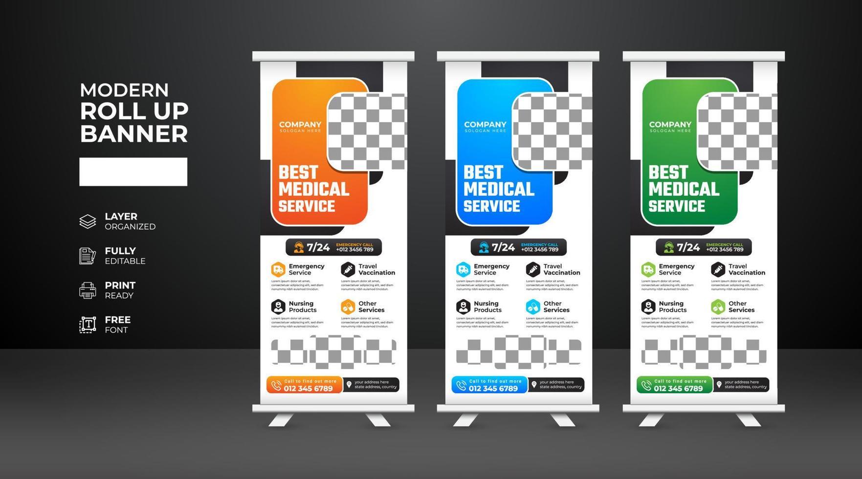 Modern and creative Health care medical Roll Up Banner template vector