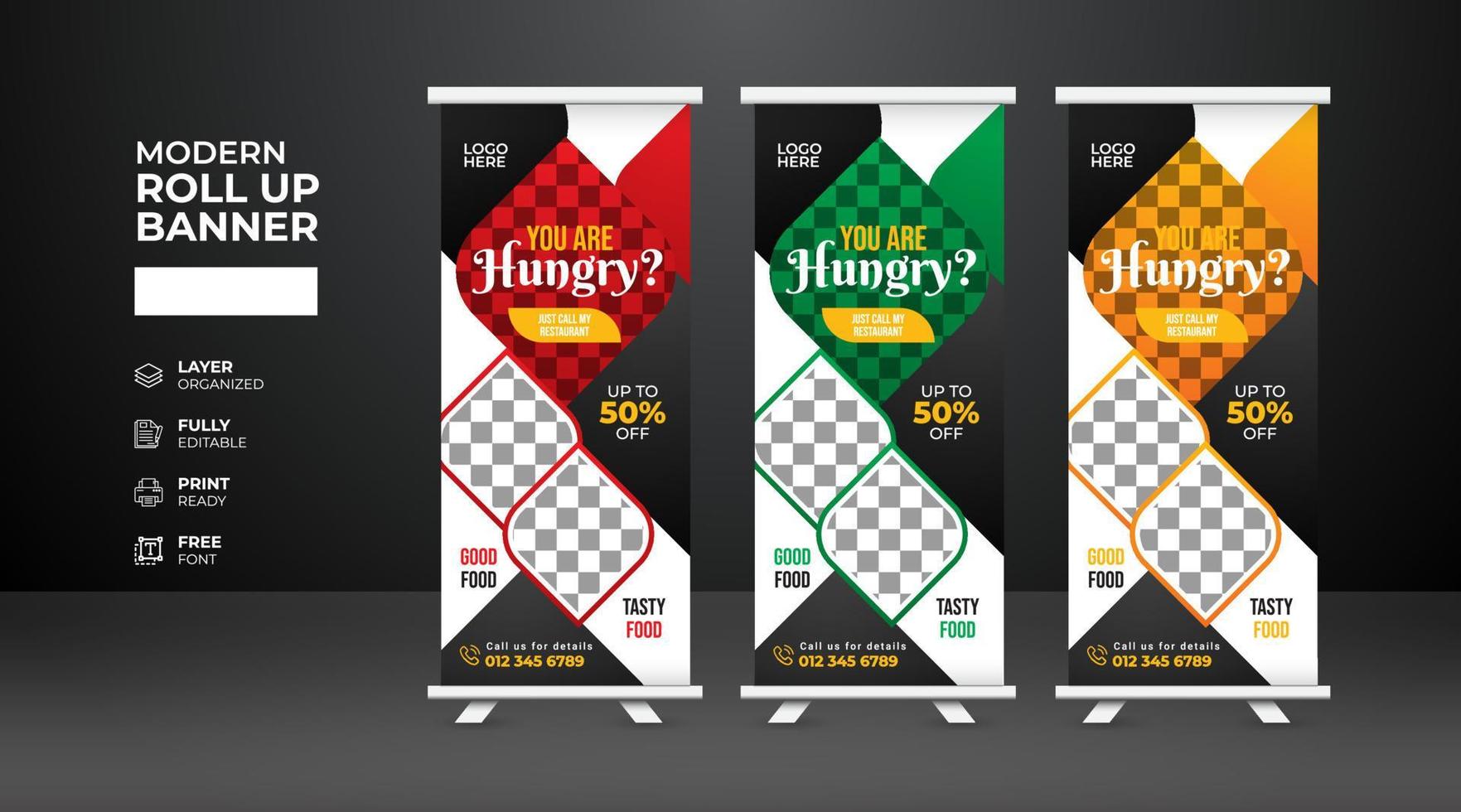 Modern and creative Food and restaurant Roll Up Banner template vector