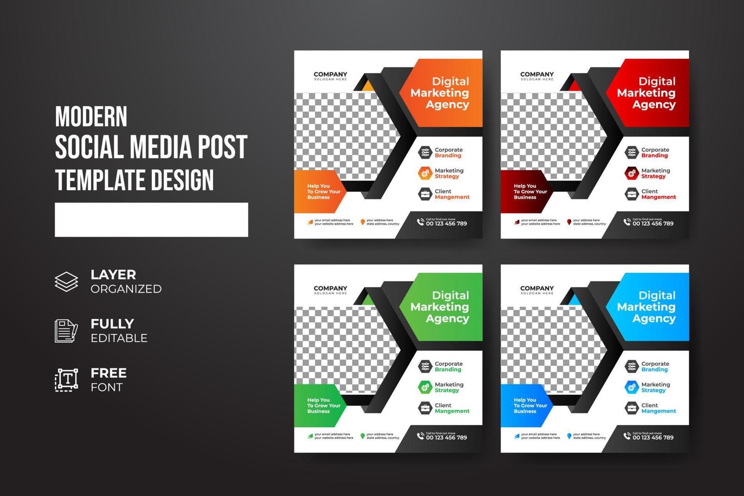 Modern and creative Corporate company promotion social media post template vector