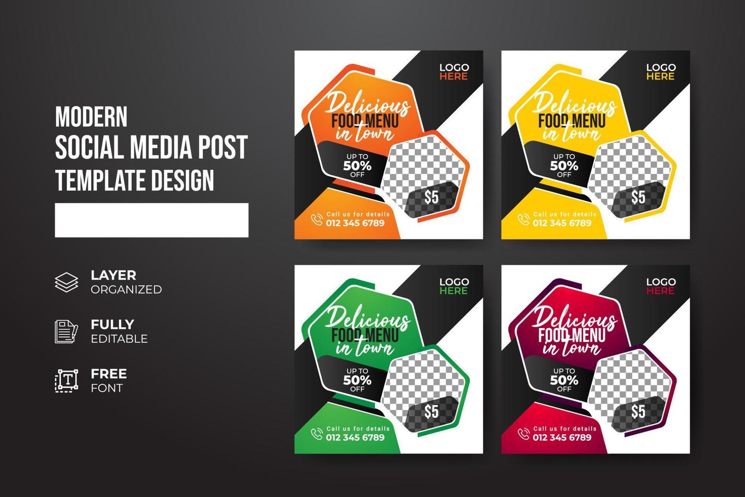 Modern and creative Food and restaurant social media post template vector