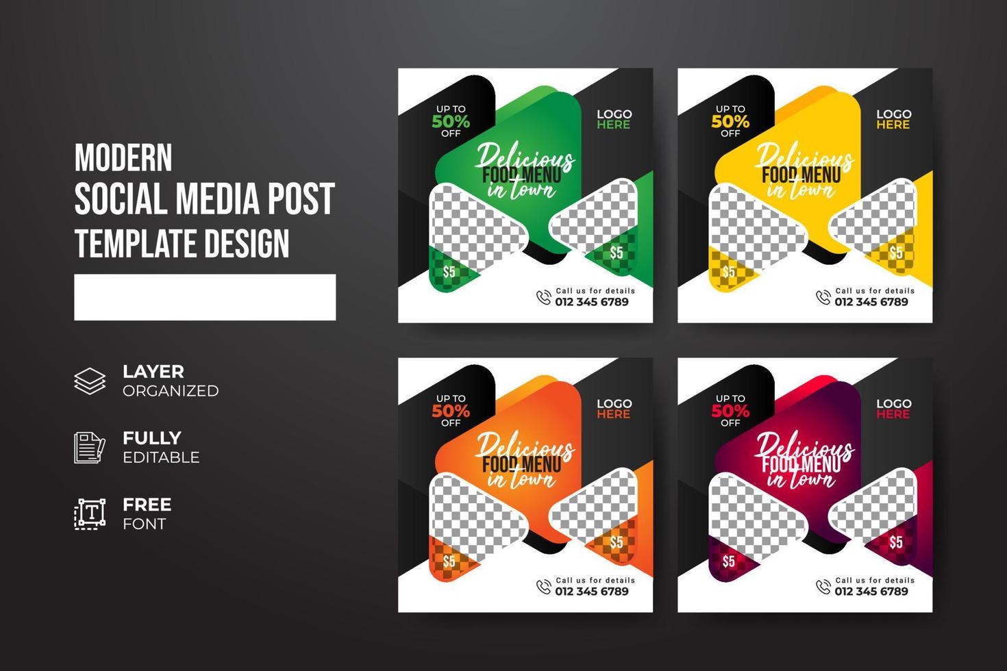 Modern and creative Food and restaurant social media post template vector