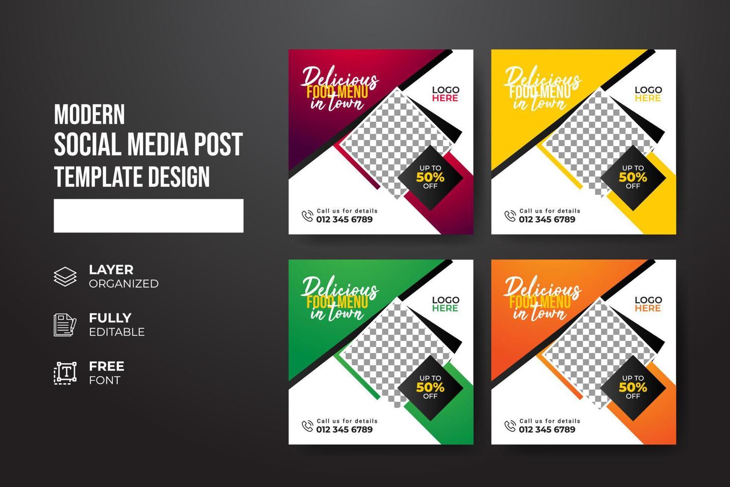 Modern and creative Food and restaurant social media post template vector