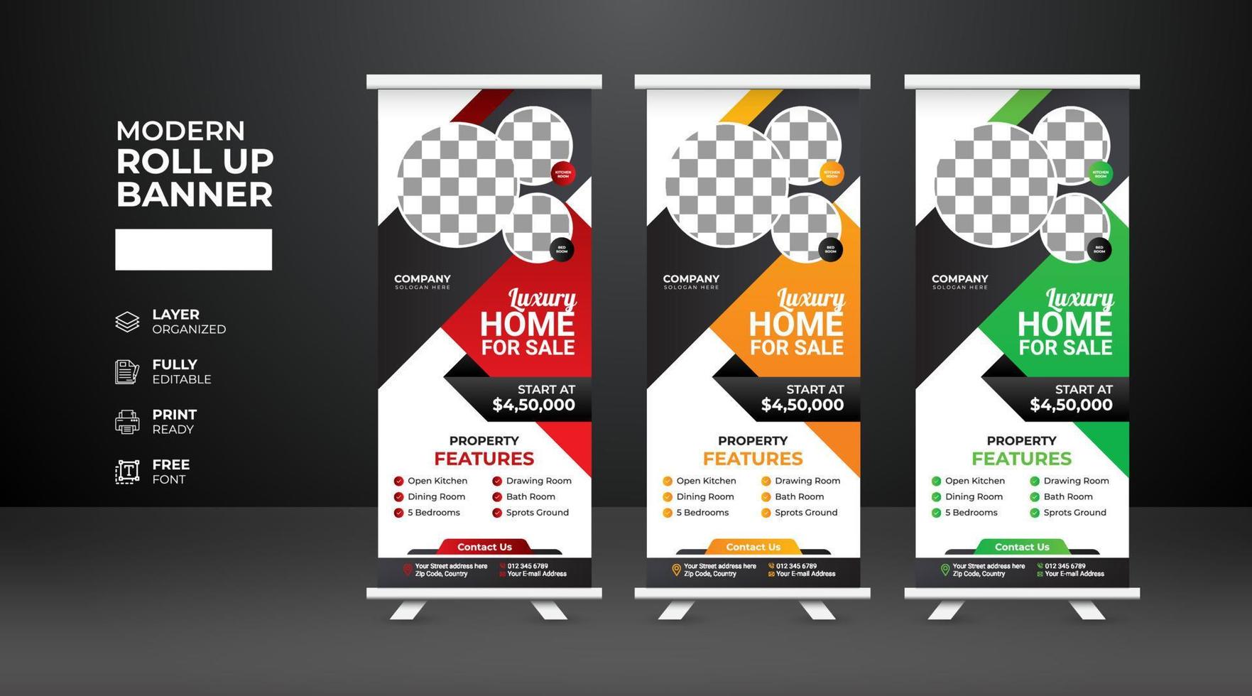 Modern and creative Real Estate Roll Up Banner template vector