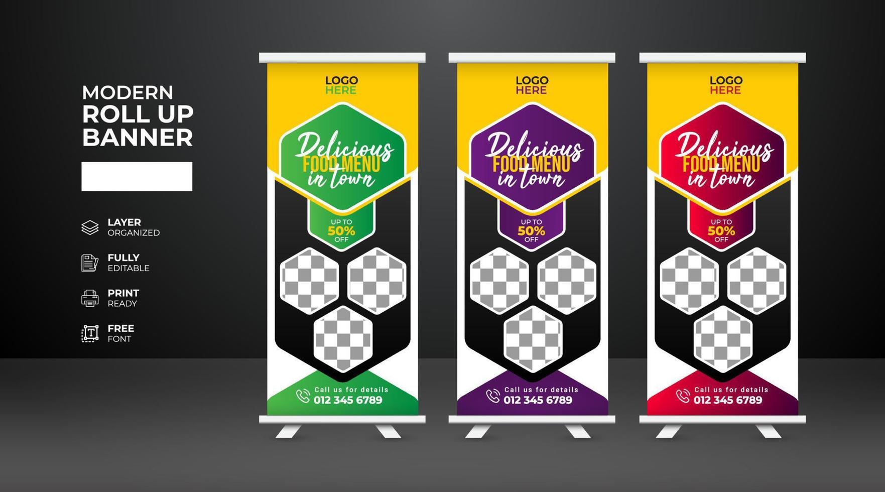 Modern and creative Food and restaurant Roll Up Banner template vector