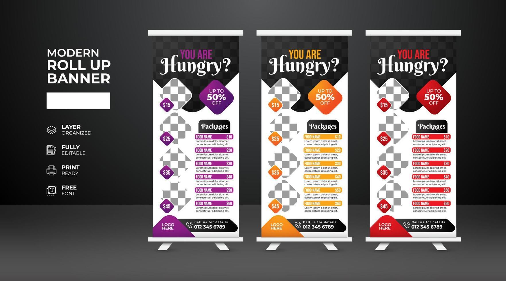 Modern and creative Food and restaurant Roll Up Banner template vector