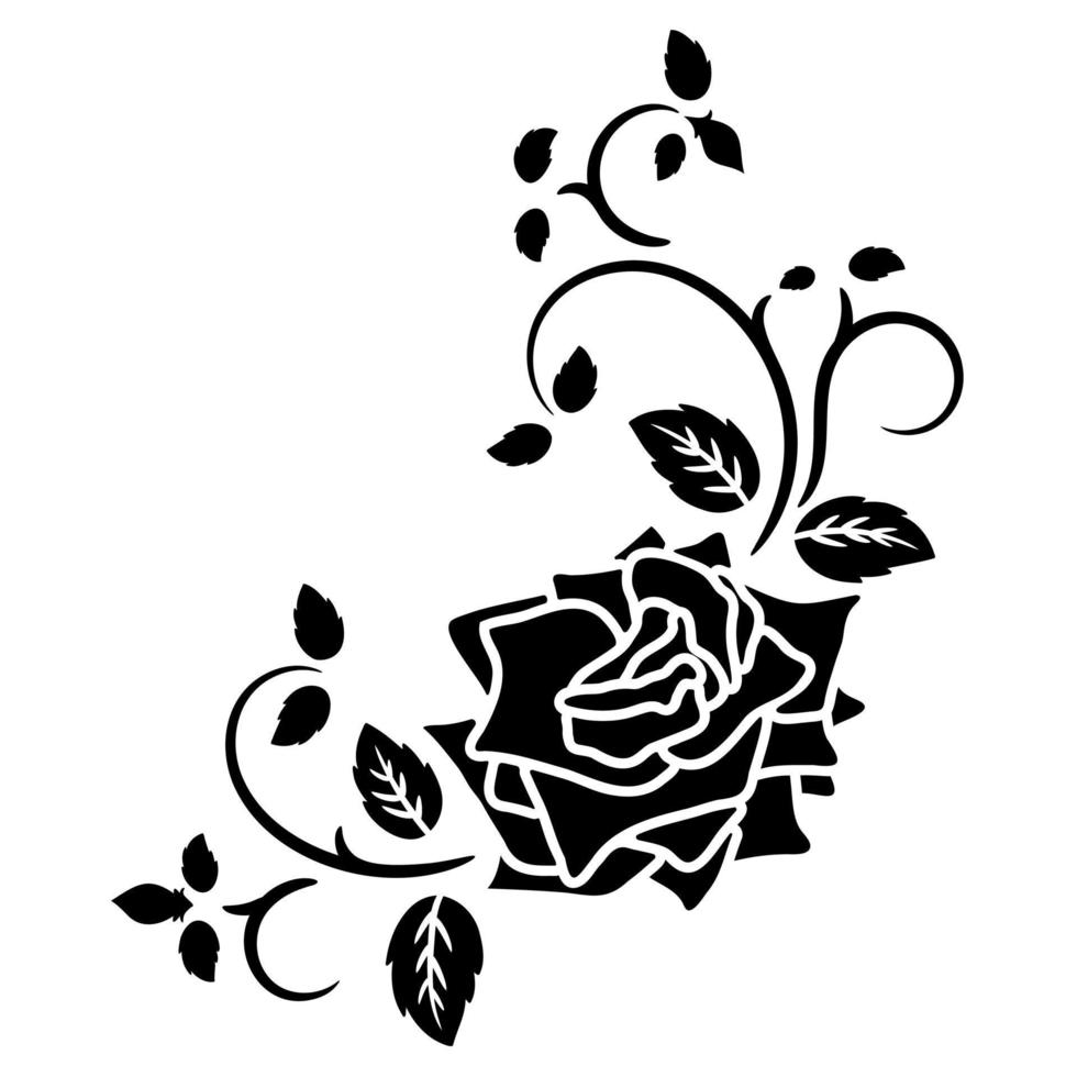 silhouette black rose flower decoration vector