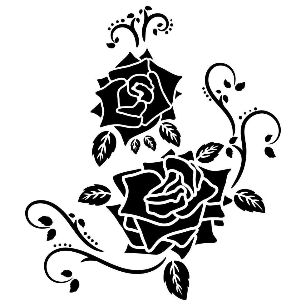 silhouette black rose flower decoration vector