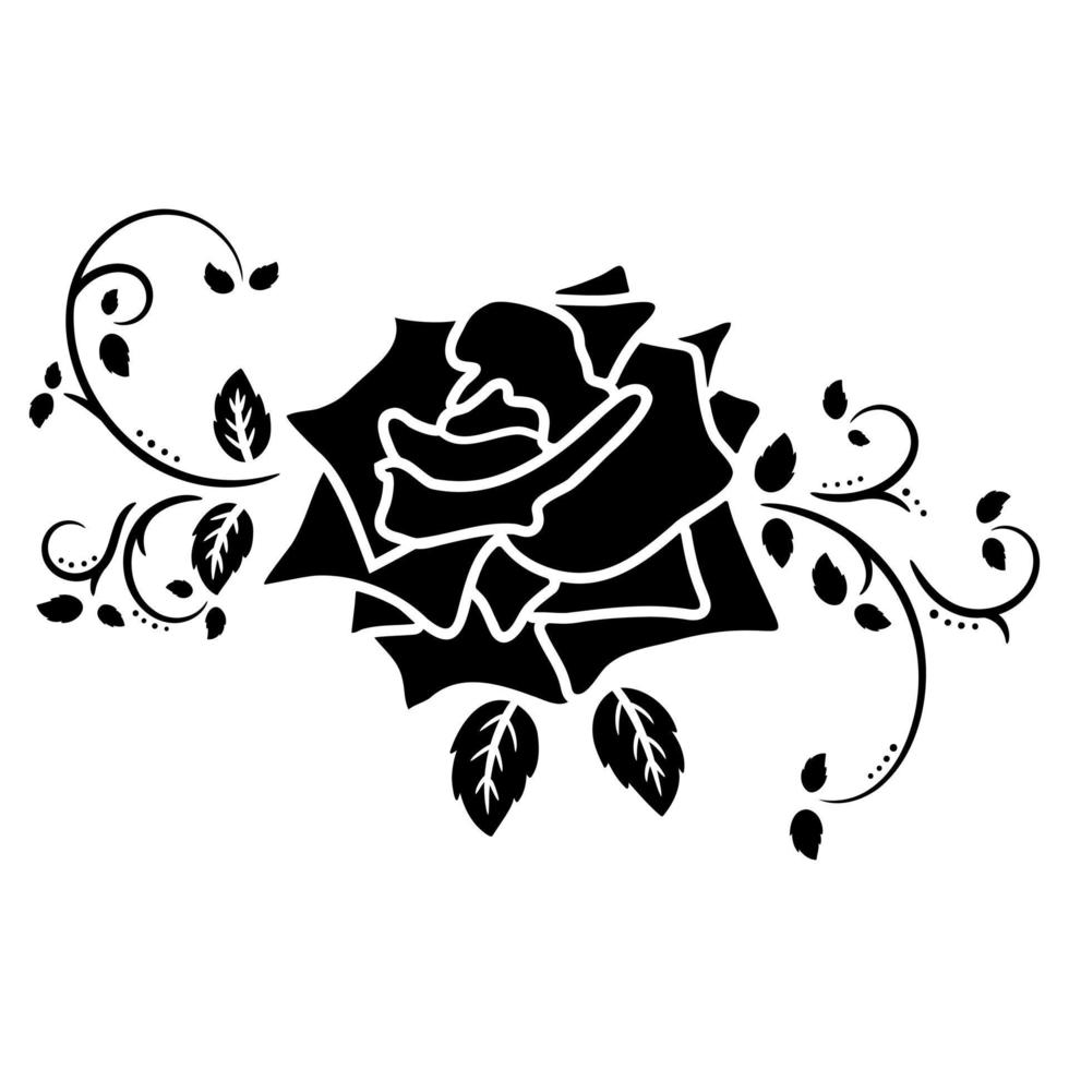 silhouette black rose flower decoration vector