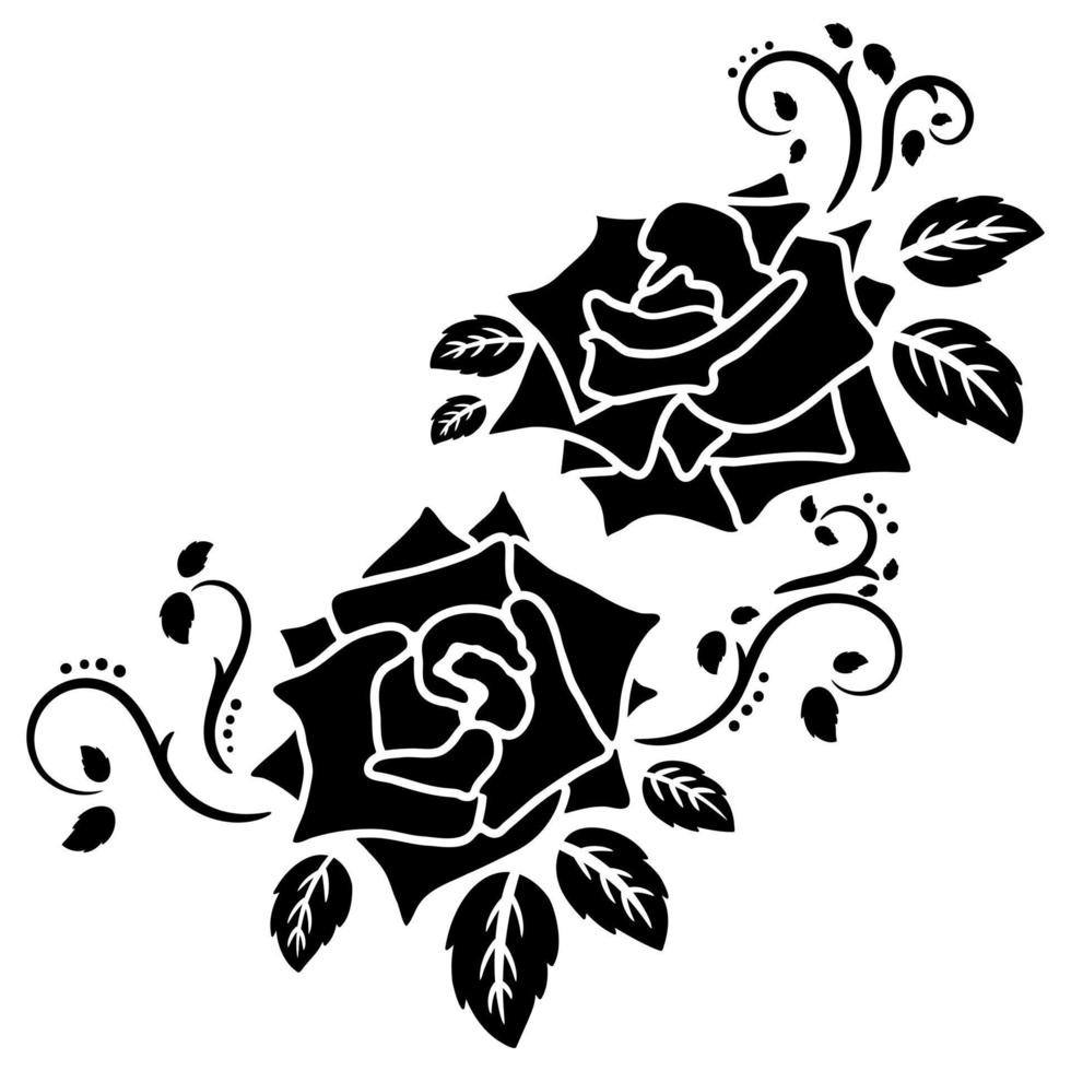 silhouette black rose flower decoration vector