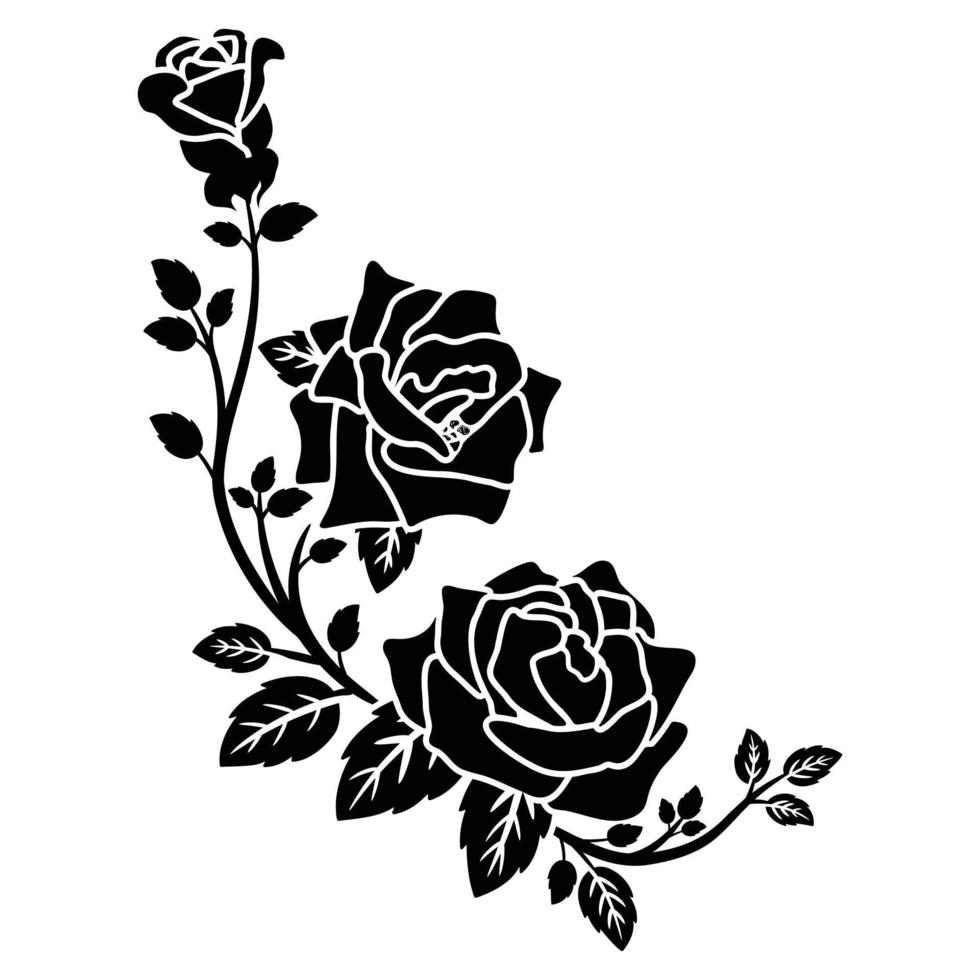 silhouette black rose flower decoration vector