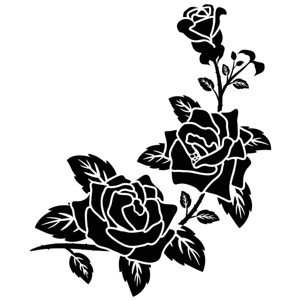 silhouette black rose flower decoration vector