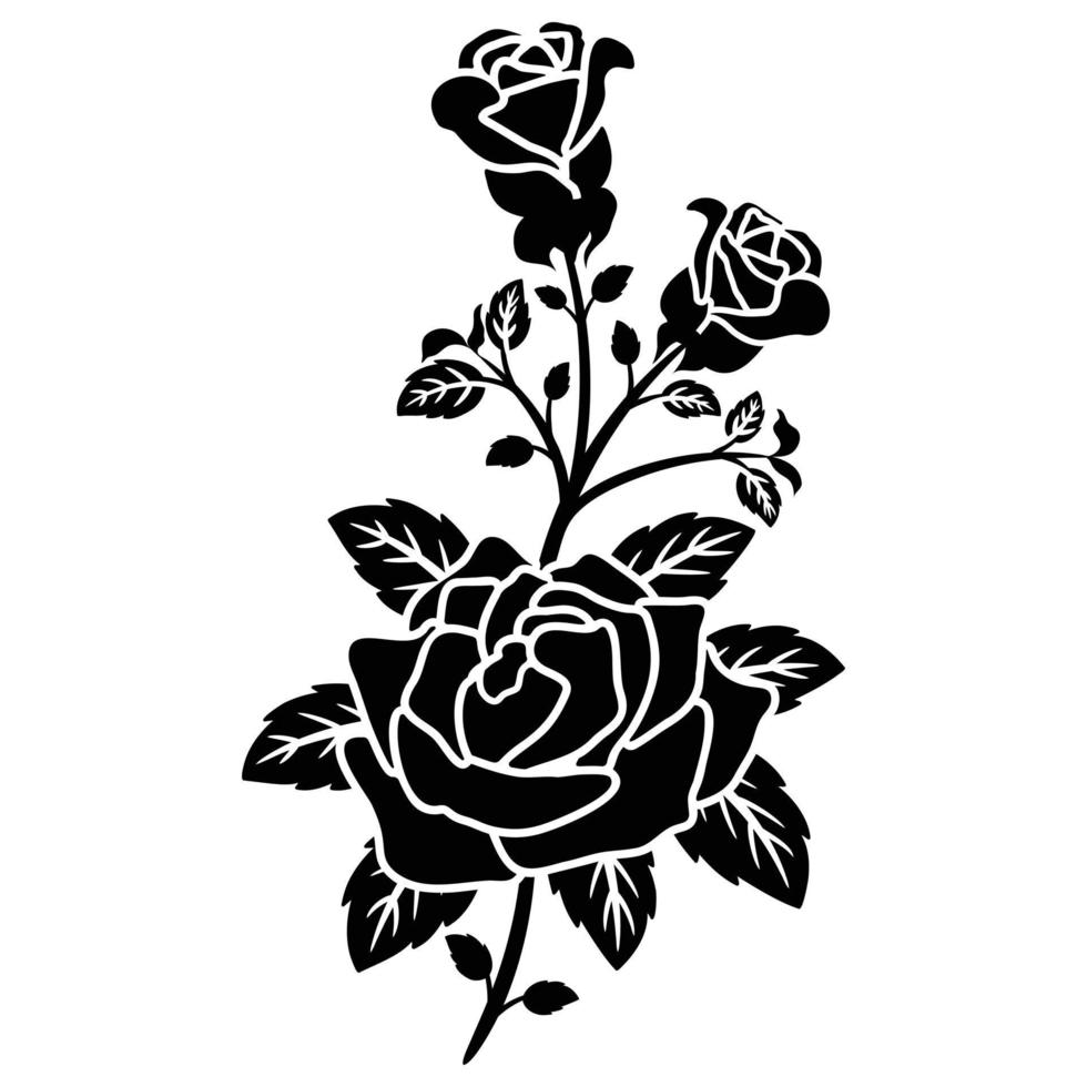 silhouette black rose flower decoration vector