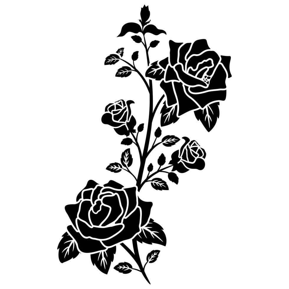 silhouette black rose flower decoration vector