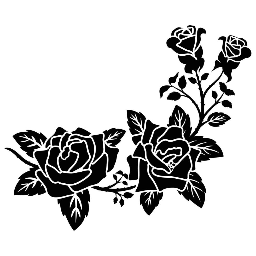 silhouette black rose flower decoration vector