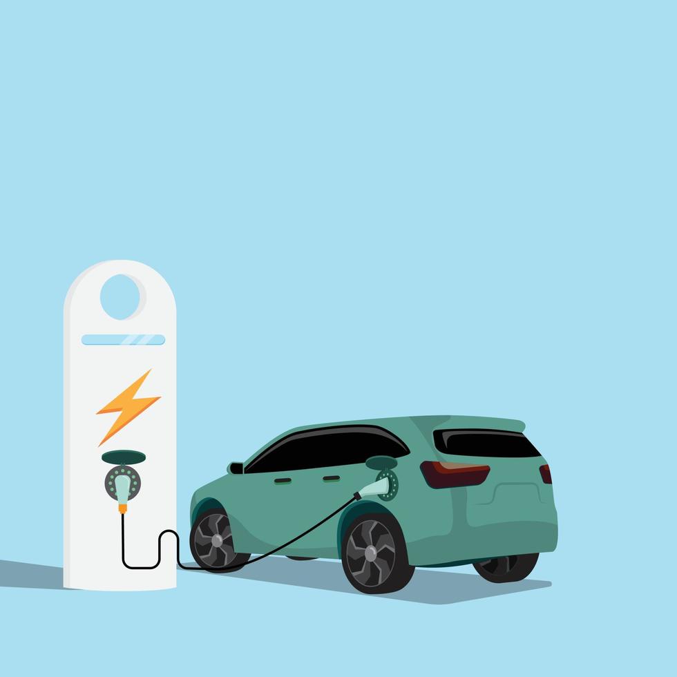 dibujos animados de concepto de estación de recarga de coche ev de vehículo eléctrico vector
