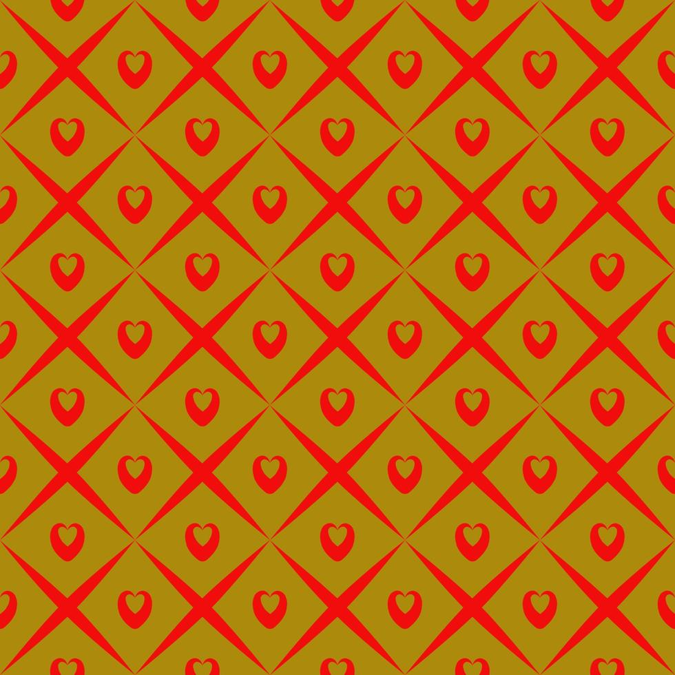 patrón sin costuras de pequeños corazones rojos, línea cruzada en forma, fondo marrón dorado. textil, papel y embalaje, textura, imagen vectorial plana. vector