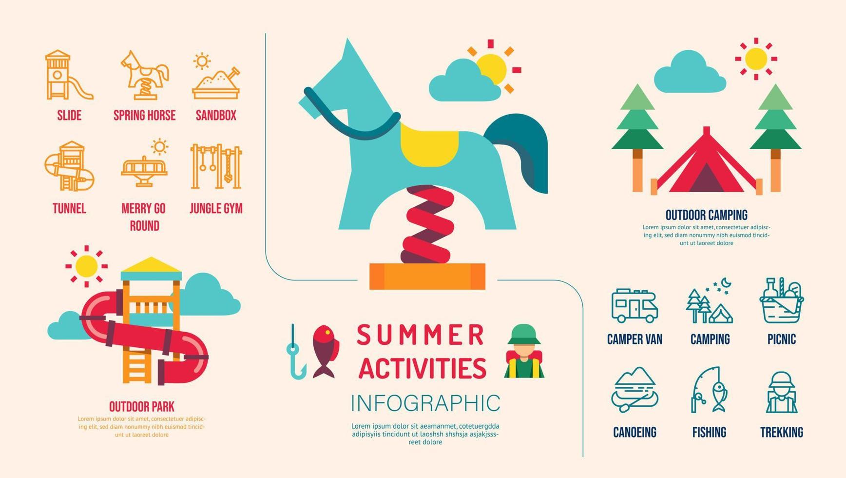 plantilla de diseño infográfico de actividades de verano. vector de diseño