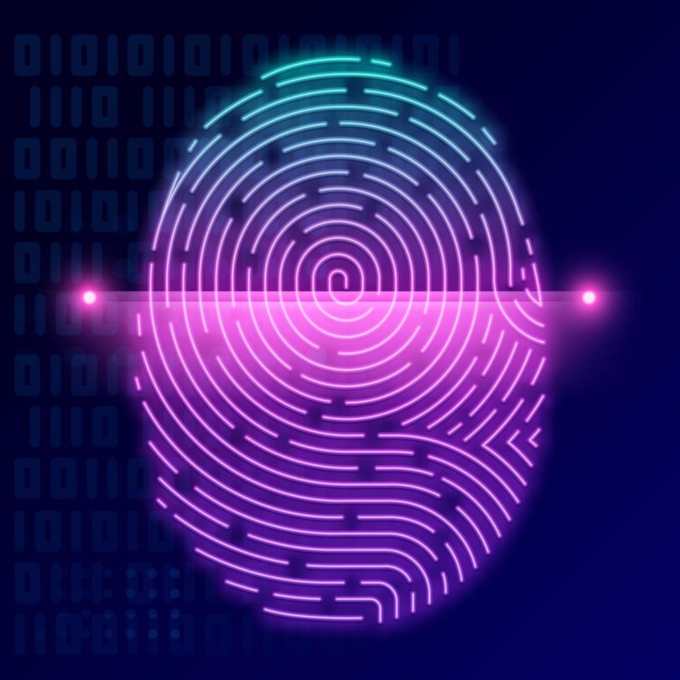 Fingerprint scan Neon light Concept of digital security. design vector. vector