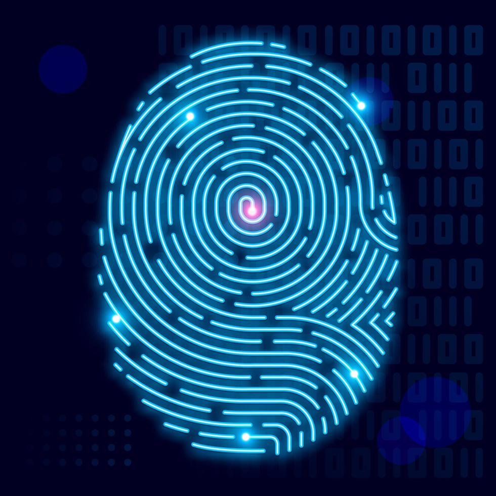 Fingerprint scan Neon light Concept of digital security. design vector. vector