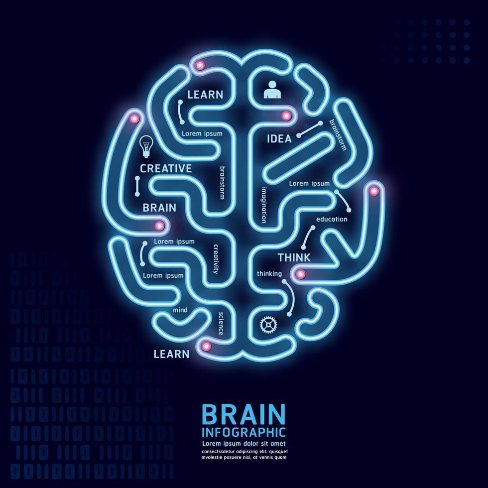Vector brain infographic label template with icons neon. Can be used for infographics, flow charts, presentations, websites, banners, printed materials.