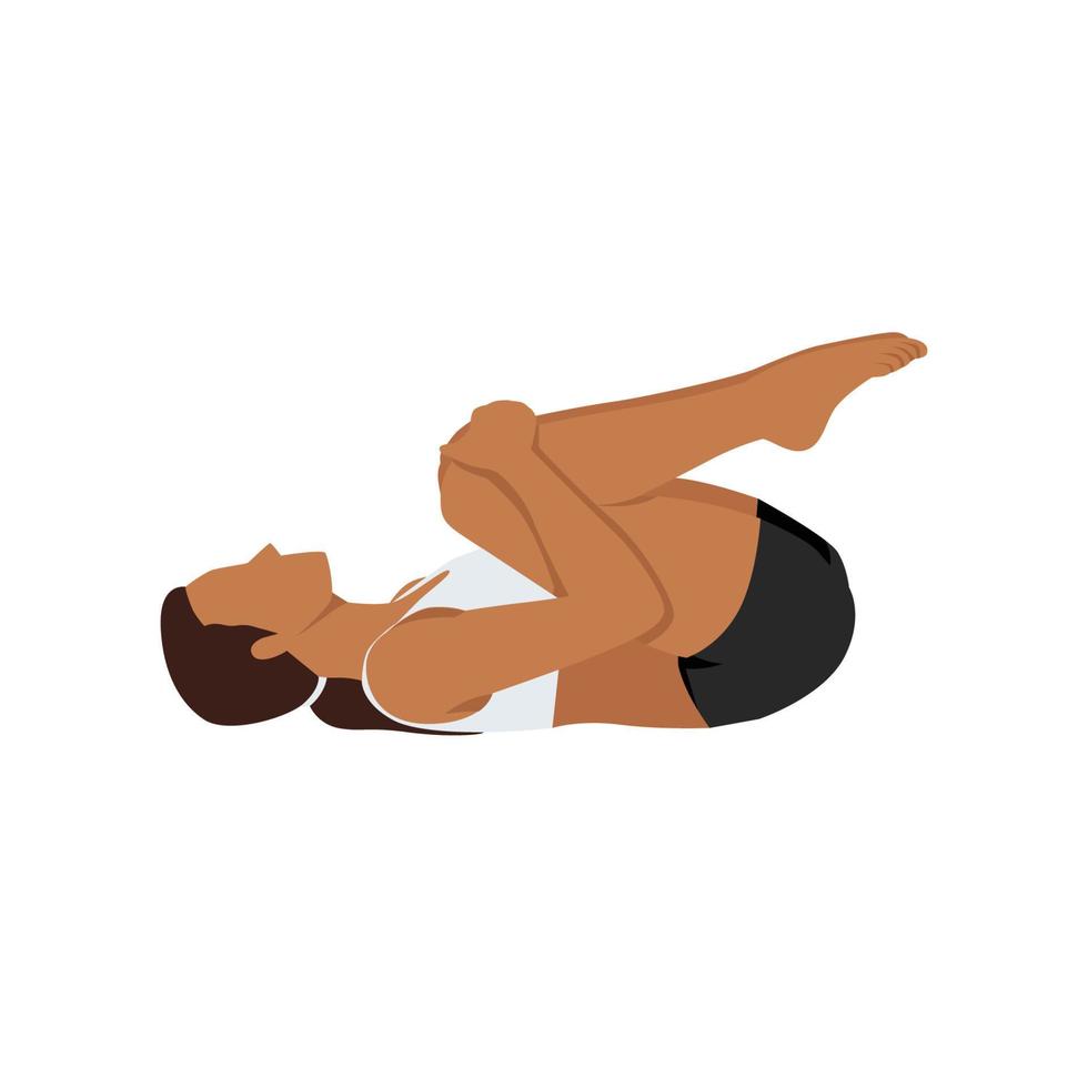 mujer haciendo ejercicio de apanasana de rodillas al pecho. ilustración vectorial plana aislada sobre fondo blanco vector