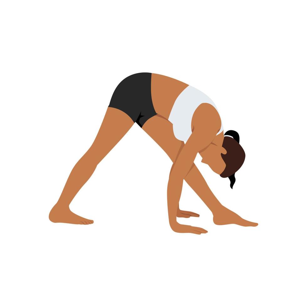 mujer haciendo ejercicio de parsvottanasana de pose de estiramiento lateral intenso. ilustración vectorial plana aislada sobre fondo blanco vector