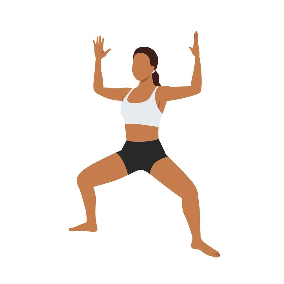 mujer haciendo pose de diosa ejercicio utkata konasana. ilustración vectorial plana aislada sobre fondo blanco vector