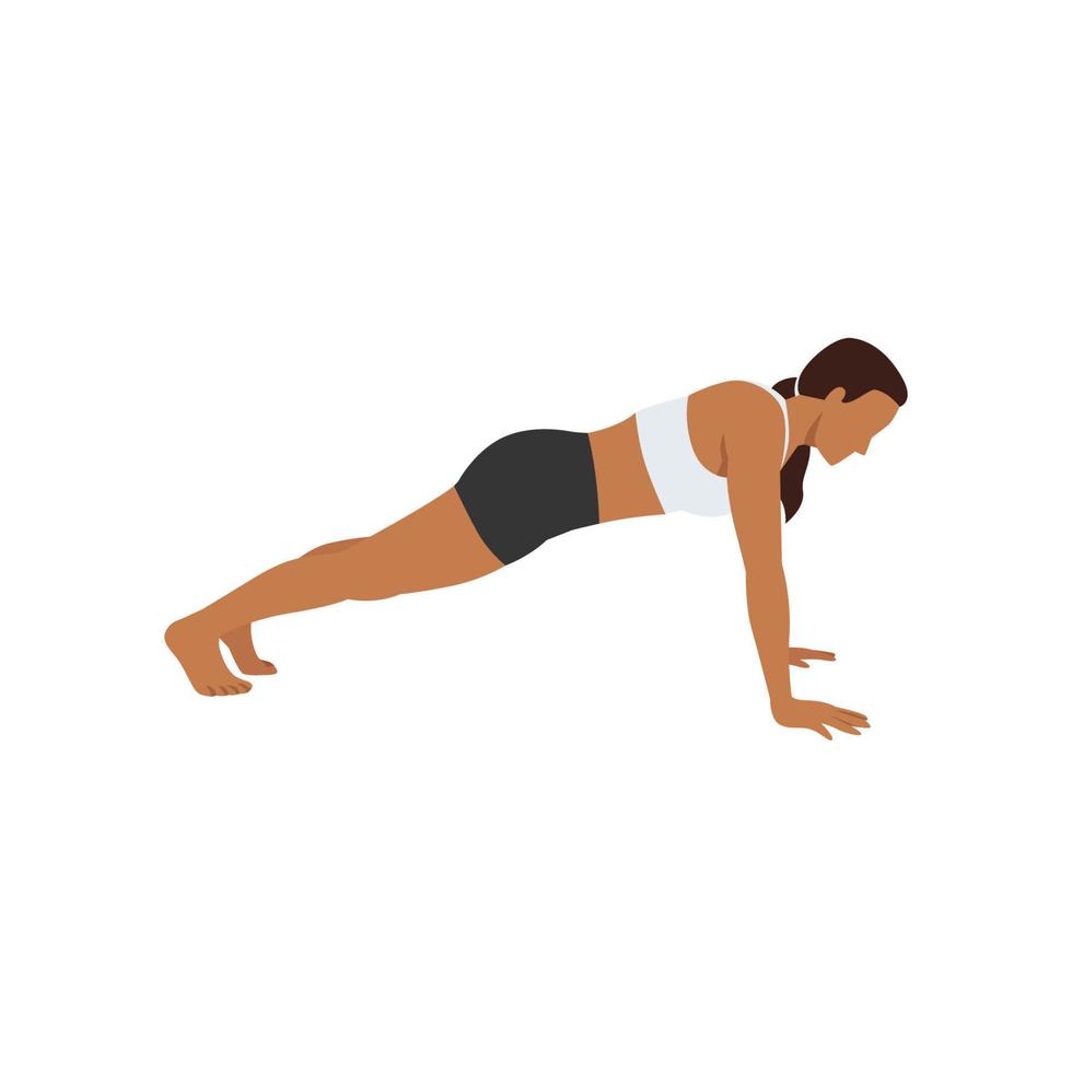 mujer haciendo ejercicio de pose de tablón phalakasana. ilustración vectorial plana aislada sobre fondo blanco vector