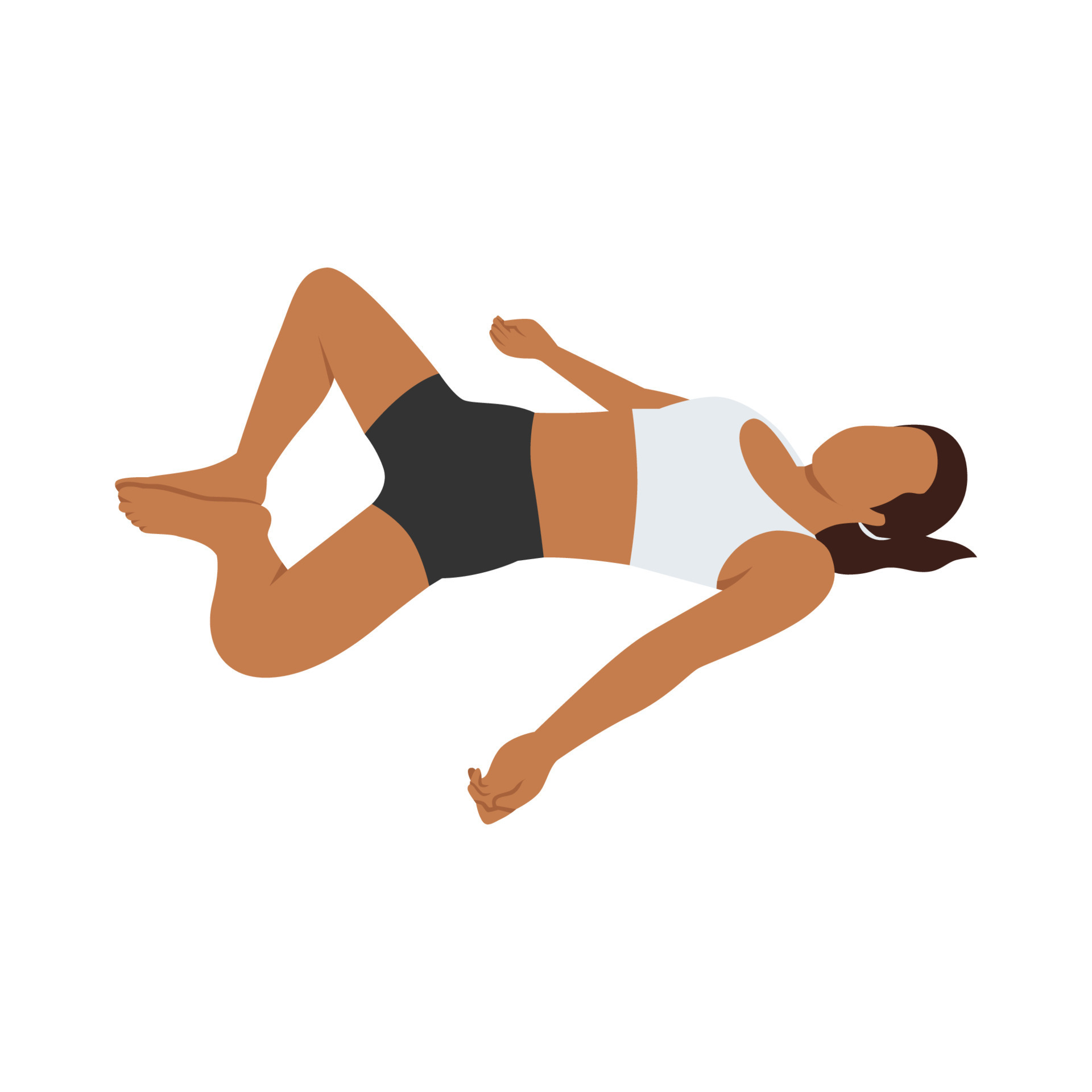 Woman doing reclining bound angle pose Gupta buddha konasana exercise