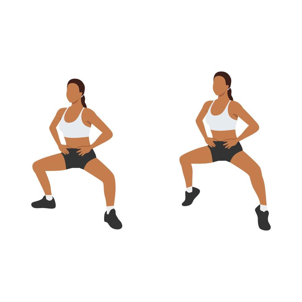 Woman doing plie squat calf raise exercise. Flat vector illustration isolated on white background