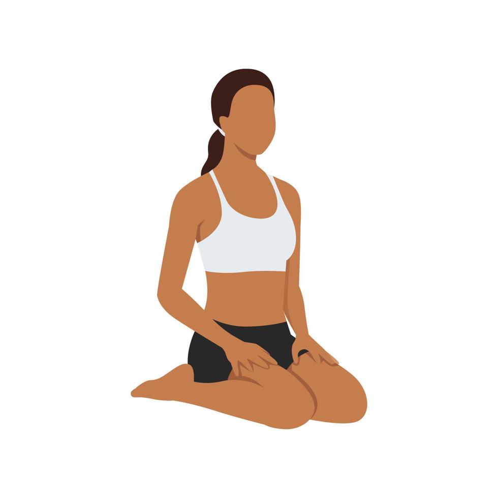 Woman doing hero pose virasana exercise. Flat vector illustration isolated on white background