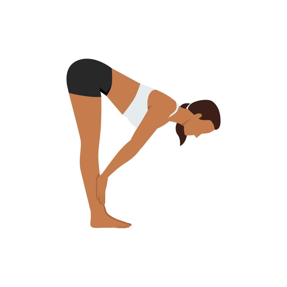 mujer haciendo ejercicio de ardha uttanasana de pie medio inclinado hacia adelante. ilustración vectorial plana aislada sobre fondo blanco vector